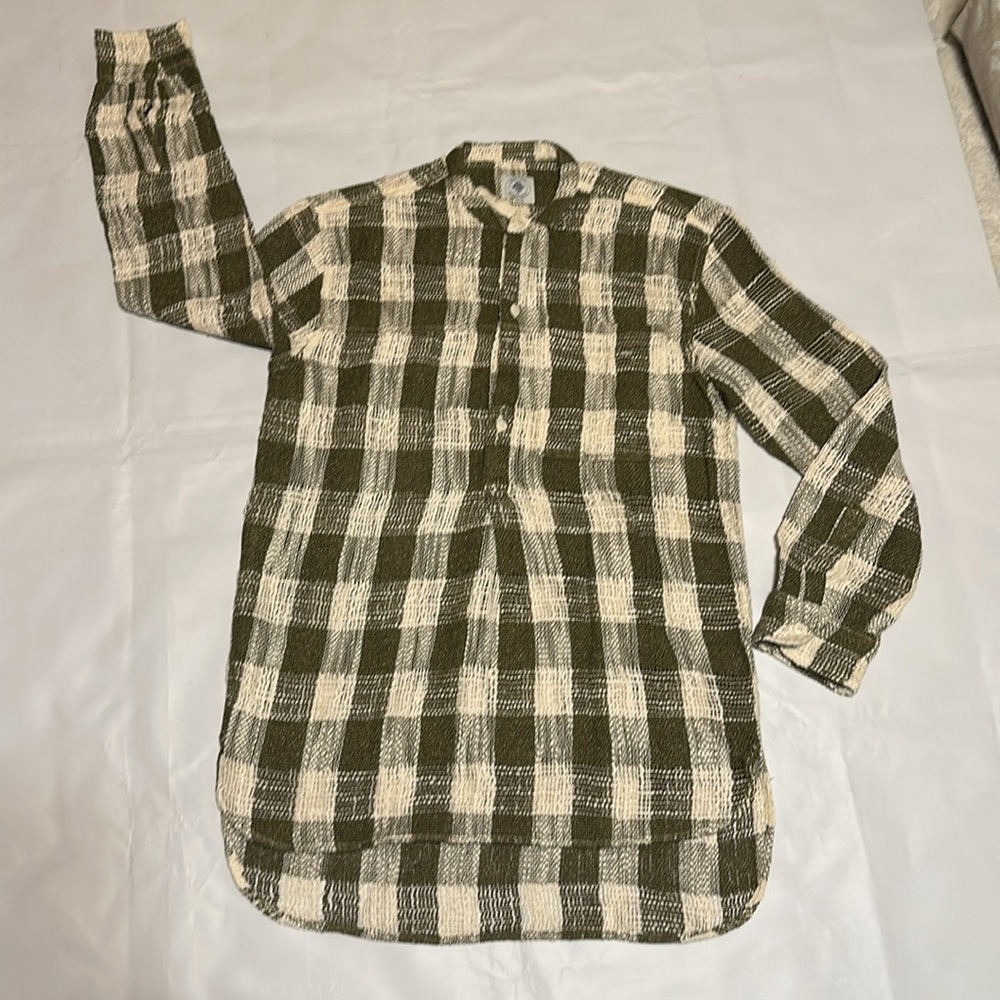 NWT 18 EAST AKC2KURTA ARMY/ ECRU MENS WOVEN CHECKERED SHIRT SIZE XS